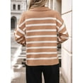 thumbnail image 6 of Women'S Striped Sweater Trendy V Neck Long Sleeve Knit Pullover Loose Jumper Tops Knitwear Khaki M, 6 of 7