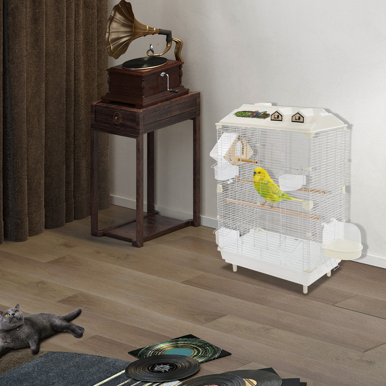 Medium Small Bird Cage, 2 Tiers Flight Cage, Freestanding Bird Cage
