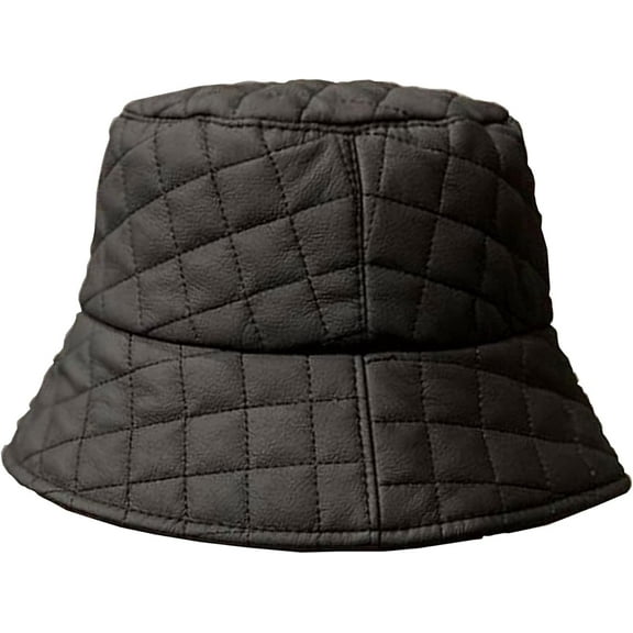 YooGuoGuo Women’s Winter Wide Brim Bucket Hat Matt Leather Floppy Hat Lattice Fisherman's Cap