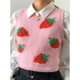 thumbnail image 3 of DuAnyozu Women Strawberry Print Sweater Vest Vintage Knitted Tank Tops, 3 of 6