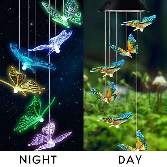 Fiudx Lámpara de Carillón de Viento Colorida, Led Solar Que Cambia de Color, Carga de Bajo Consumo, Decoración de Jardín Exterior, Brillo Nocturno Vibrante, Diseño de Colibrí, Batería de 800 Mah, 1 P