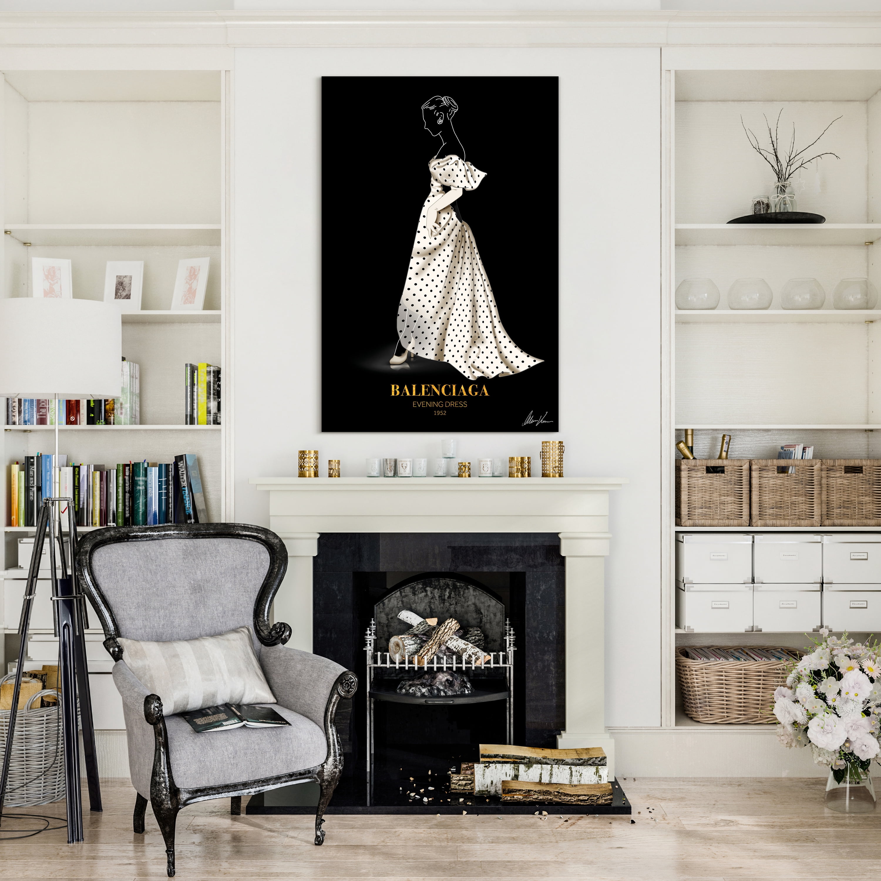 "B Fashion white look" Frameless Free Floating Reverse Printed Tempered Glass Wall Art