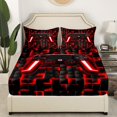 thumbnail image 2 of Gamer Queen Fitted Sheet Geometric Gaming Bedding Set Red Black Checkered Gamepad Bed Sheets For Men,Video Game Fitted Sheets Neon Lights Game Controller Room（No Top Sheet）, 2 of 4