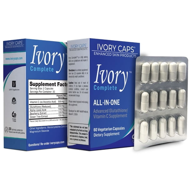 ivory glutathione Ivory Caps Ivory Complete ALL-IN-ONE Advanced Glutathione/Vitamin C  Supplement with Alpha Lipoic Acid, Bearberry Extract and Green Tea Extract