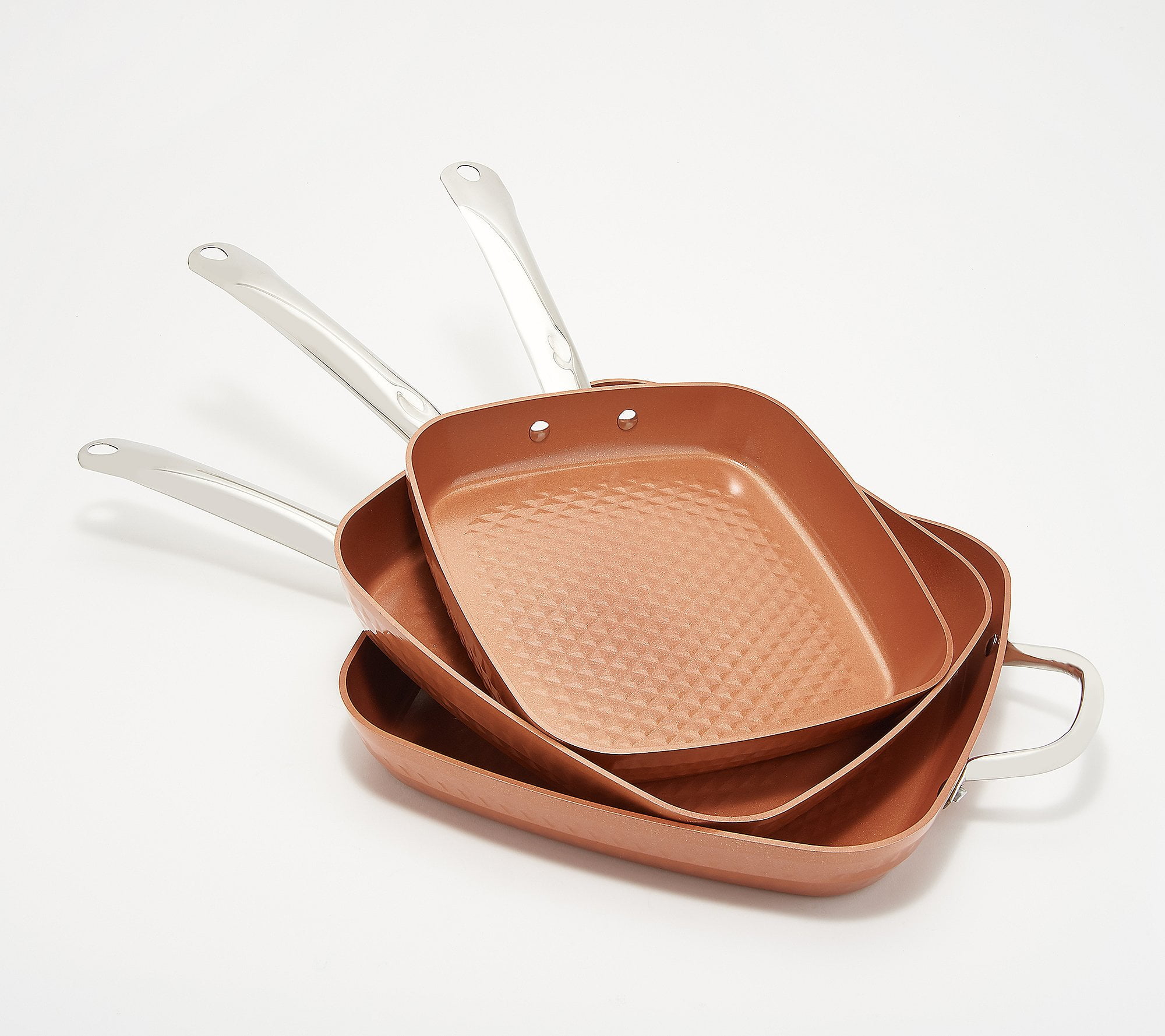 Copper Chef DiamondInfused 3pc Square Nonstick Skillet Set Model K48551