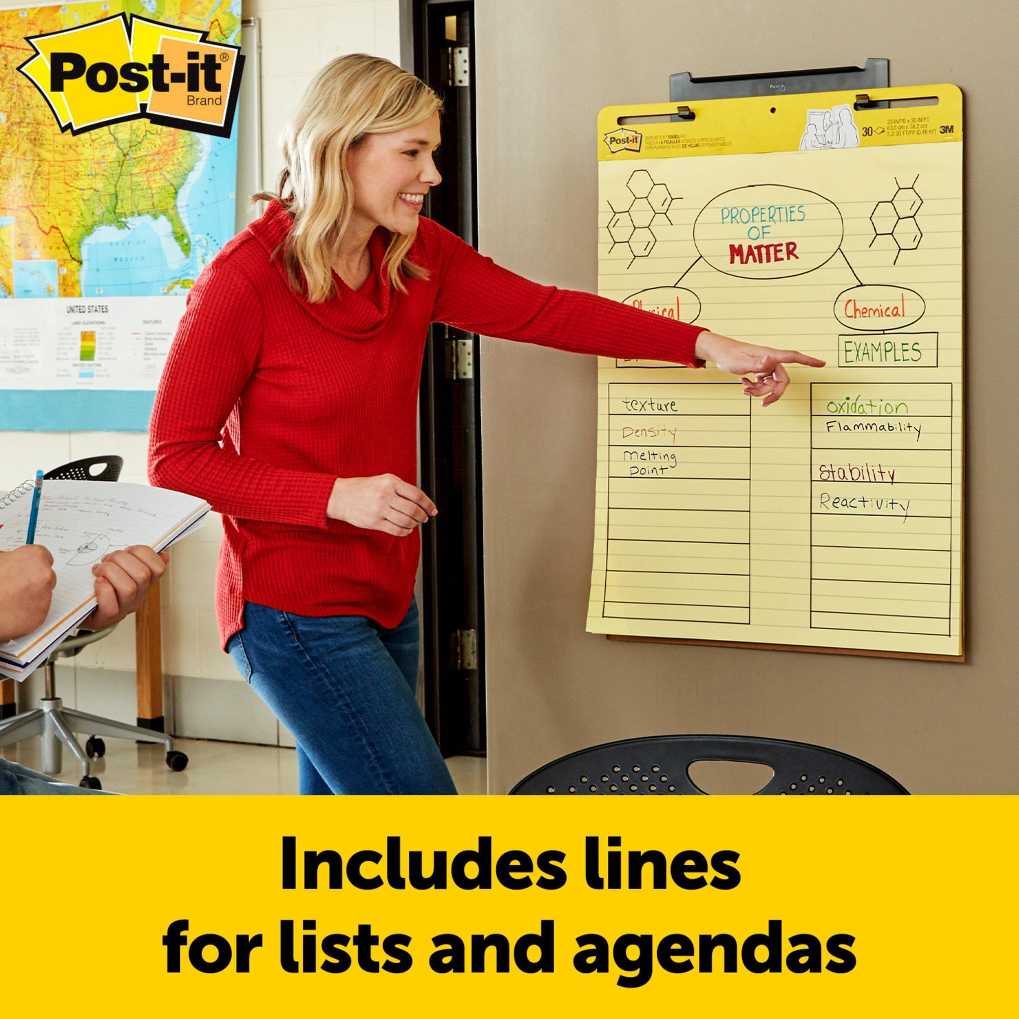 Post-it Super Sticky Easel Pad, 25" x 30", Yellow With Blue Lines, Pad Of 30 Sheets