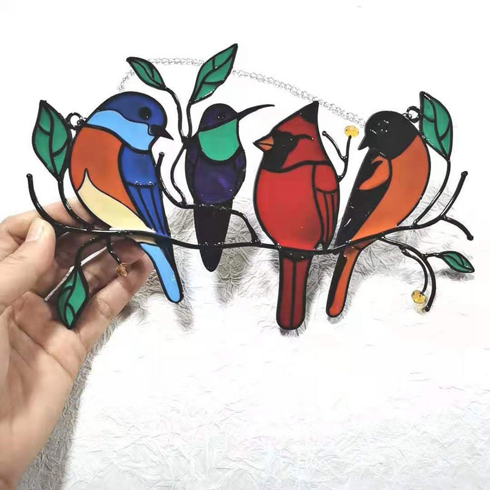 Multicolor Birds On A Wire High Stained Ornament Glass Suncatcher Window Panel,Bird Series Hanging Ornaments Pendant Home Decoration,Home Decor Gifts For Bird 1PC - image 4 of 10