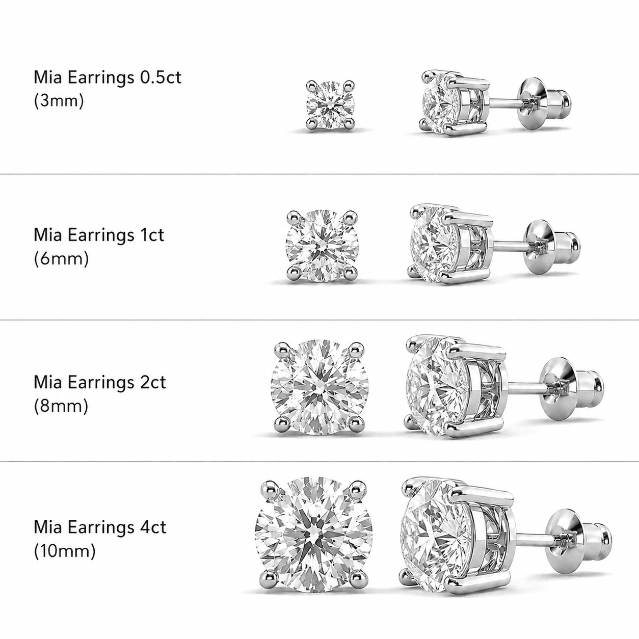 Cate & Chloe Mia 18k White Gold Plated Stud Earrings with 0.5ct Simulated Diamonds Gift for Women