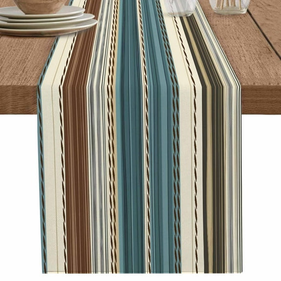 nqOlkjepod Teal Boho Stripes Table Runner 70 Inches Long Farmhouse Dress Scarves, Modern Bohemia Brown Beige Texture Dining Tablerunner for Coffee Table/Kitchen Island/Party Décor, 13" x 70"