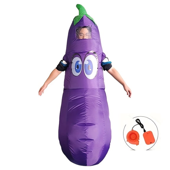 Inflatable Eggplant Costume For Adults - Funny Vegetable Party Outfit,Height 59"–74.8",Eggplant