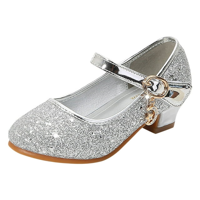 Zecgelong Girls Boots,Girl Princess PU Sequins Shoes Children Silver Performance Shoes