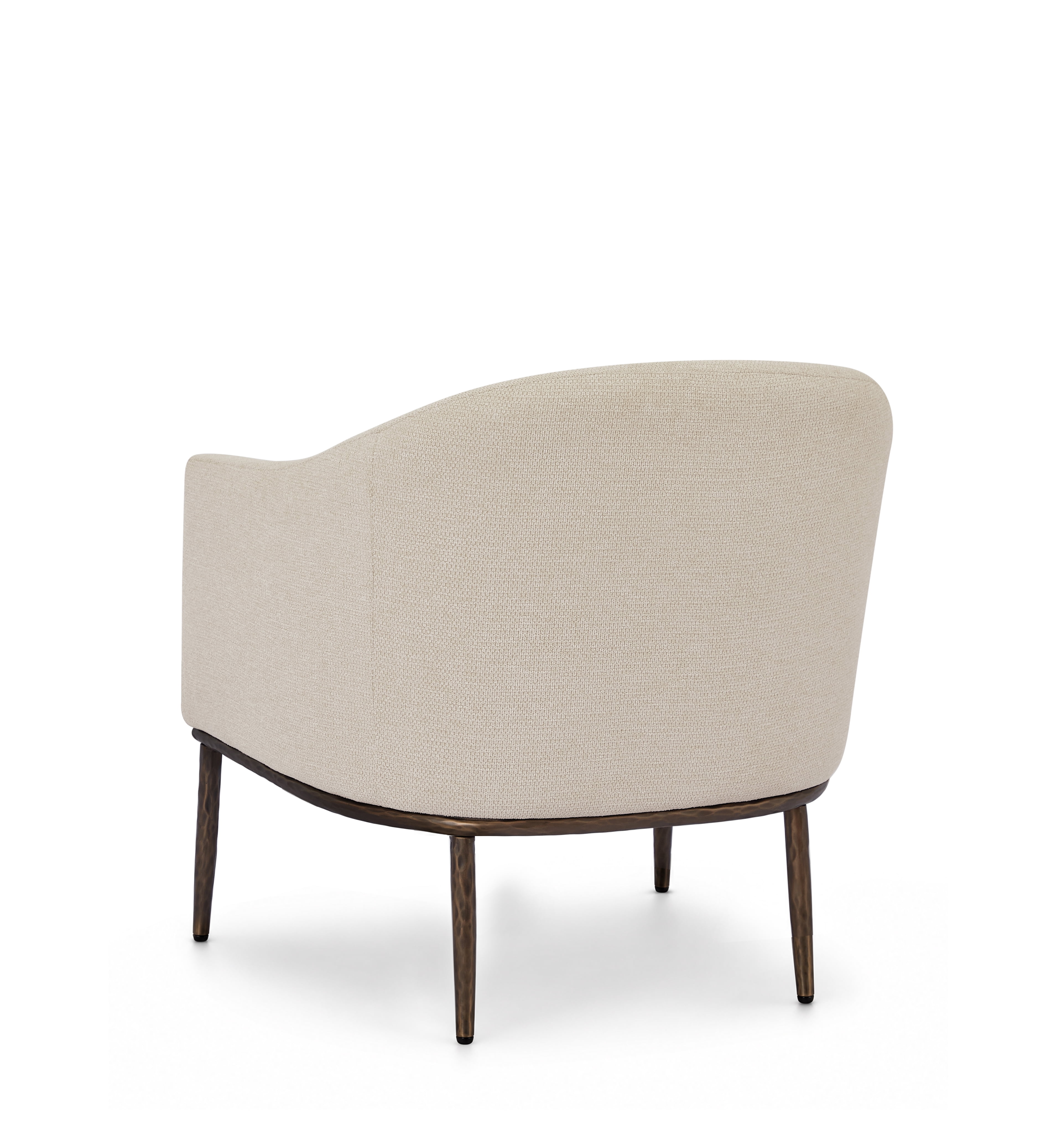 Euroco Modern Barrel Accent Chair Set of 2, Chenille Upholstered Armchair with Hammered-Texture Metal Base for Living Room,Ivory