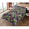 thumbnail image 4 of Ambesonne Emoji Fitted & Top Sheet Set with Shams, Outer Space Alien Skull Print, Lime Green and Hot Pink, 4 of 5