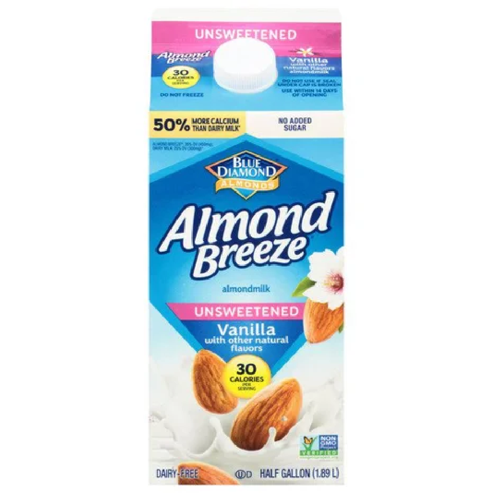 Blue Diamond Almond Breeze Unsweeted Vanilla Almond Milk, 64oz, (pack of 6)