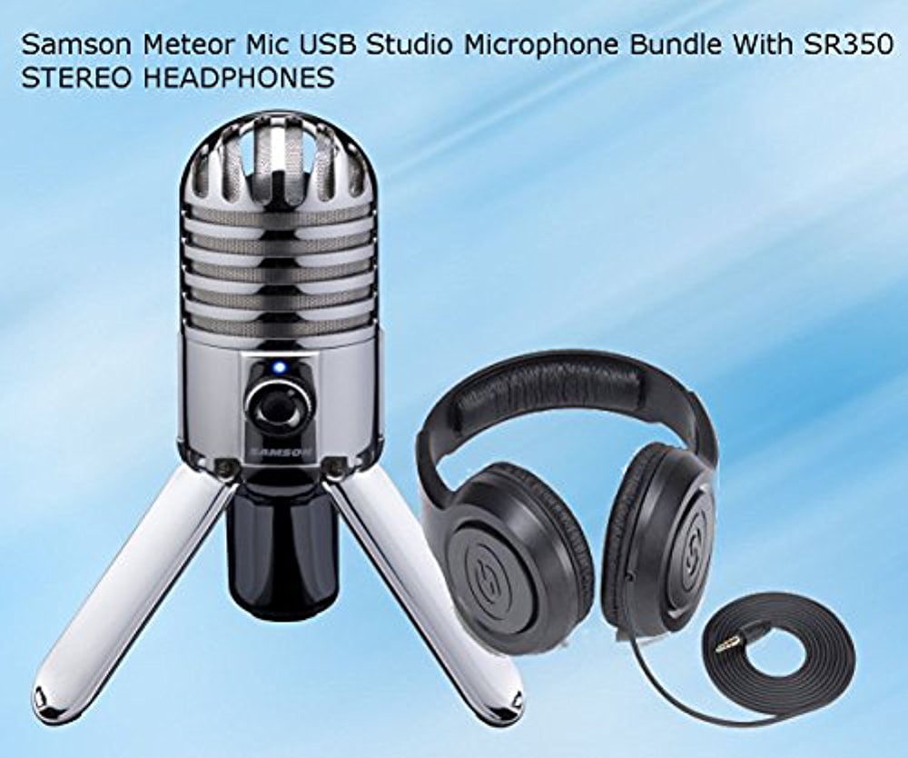 Samson Meteor Mic USB Studio Microphone Bundle With SR350 Stereo Headphones Chrome 