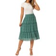 thumbnail image 2 of INSPIRE CHIC Women's Polka Dots Skirt Tiered Ruffle Elastic High Waist Casual Flowy A-Line Summer Beach Knee Skirts L Green, 2 of 6