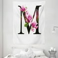 thumbnail image 1 of Letter M Tapestry, Magnolia Florets Dignity and Nobility Expressing Flowers in Alphabet Design, Wall Hanging for Bedroom Living Room Dorm Decor, 60W X 80L Inches, Pink Green Black, by Ambesonne, 1 of 2