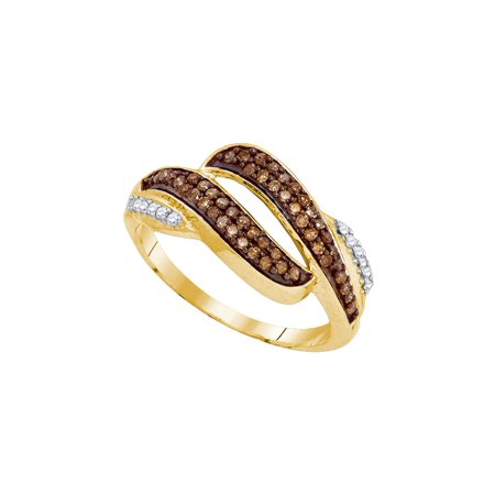 - Size - 7 - Solid 10k Yellow Gold Round Chocolate Brown And White Diamond Channel Set Curved Wedding Band OR Fashion Ring (1/3 cttw)