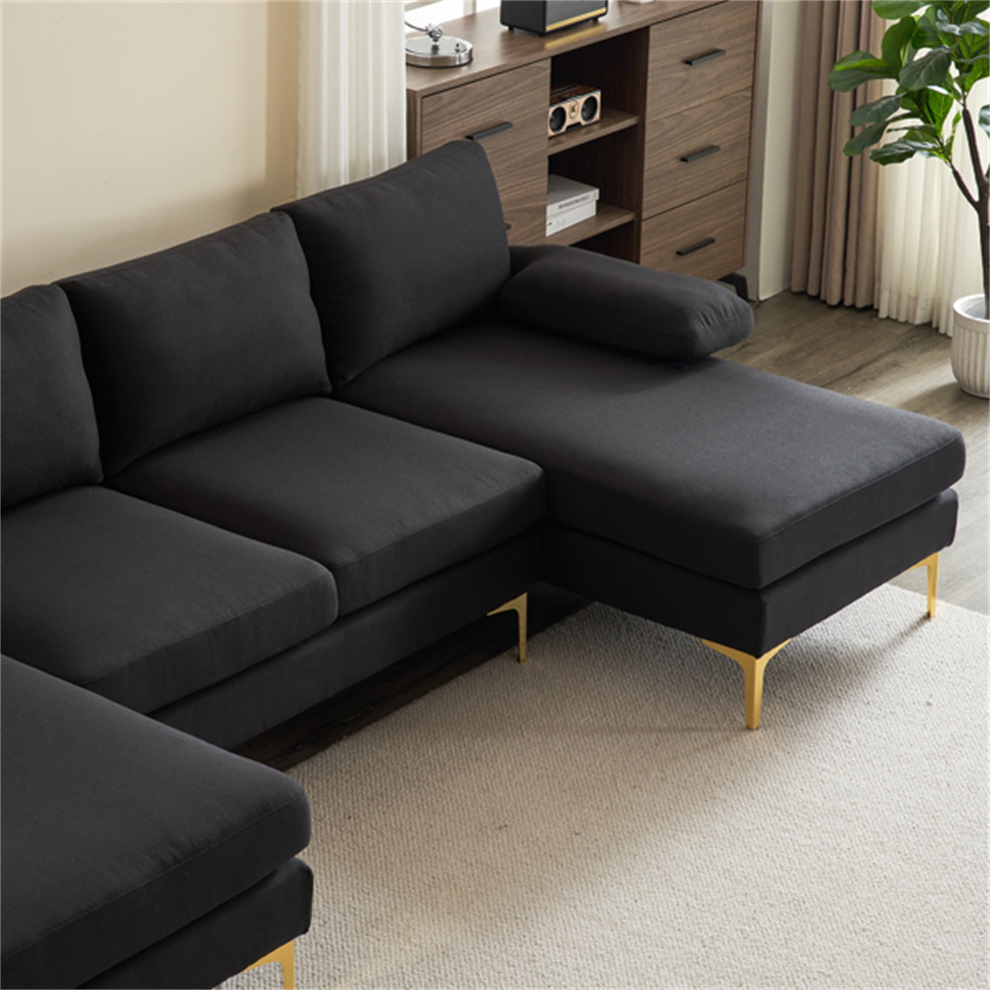YYAo Reversible Modular Sectional Sofa Bed, Couch with Large Chaise U-Shape Modular for Small Space Apartment, Living Room, Black YYAo Reversible Modular Sectional Sofa Bed, Couch with Large Chaise U-Shape Modular for Small Space Apartment, Living Room, Black