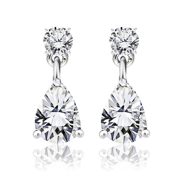 Pendientes Clásicos de Oro Blanco JeenMata 18 K con Colgante de Moissanita 2,5 Quilates