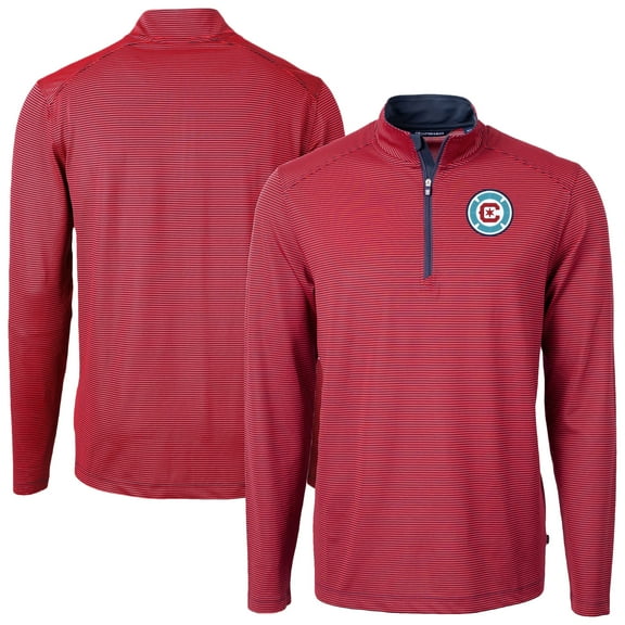 Men's-Cutter & Buck Red Chicago Fire Big & Tall Virtue Eco Pique Micro Stripe Recycled Quarter-Zip