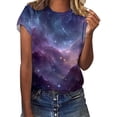 thumbnail image 2 of Womens Summer Tops Starry Night Print Women's Short Sleeve T Shirt Loose Fit Casual Crew Neck Top, 2 of 5