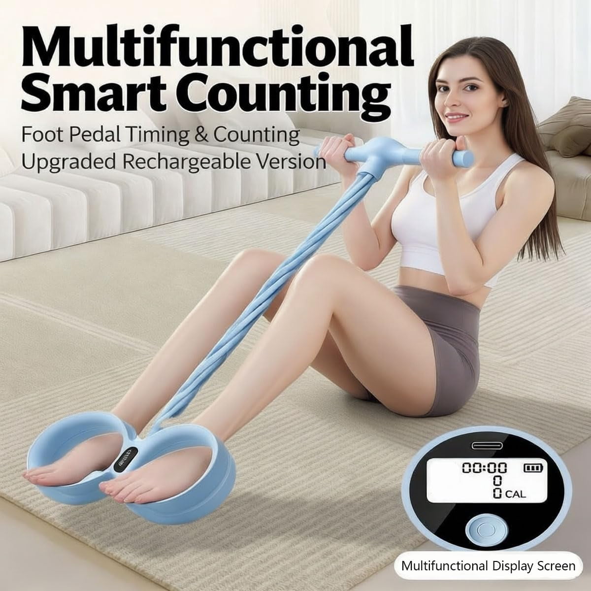 Smart Foot Pedal Puller, Smart Six Tube Resistance Foot Pedal, 2026 Upgraded 6 Tube Pedal Puller Resistance Band with Digital Counter & Handles, for Full Body Stretching & Yoga