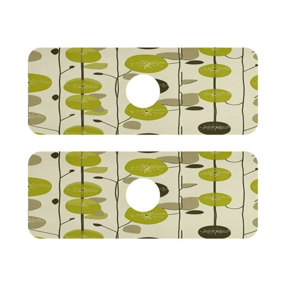 Green Leafy Design Quick Dry Silicone Algae Faucet Pad 14.7x5.4in 2 Pack Absorbent Mat for Kitchen Sink, Bathroom Countertop