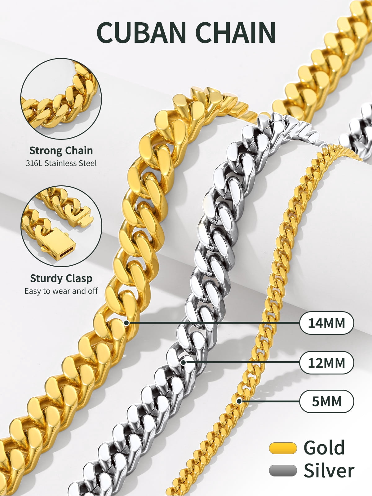 FindChic 14K Gold Plated Chains for Women 5mm Stainless Steel Cuban Link Necklace Birthday Graduation Jewelry Gifts Her Mom Wife, 20inch