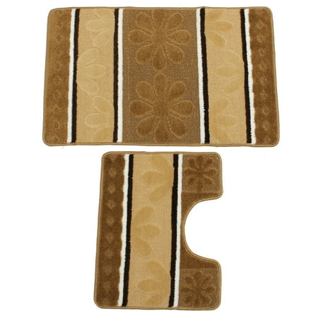 2pcs Soft Cotton Bath Pedestal Mat Toilet Floor Rugs Bathroom