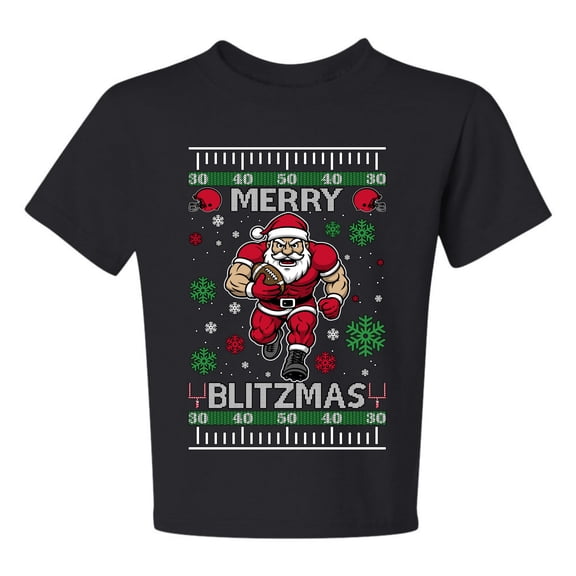 Wild Bobby Merry Blitzmas, Football Christmas Sweater Design | Holiday Unisex Boys Girls Graphic Youth T-Shirt