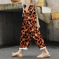 thumbnail image 2 of DHFJKG Women Linen Capri Pants Leopard Printed Summer Lightweight Loose Fit Casual Drawstring Beach Pants Stylish Trousers, 2 of 5