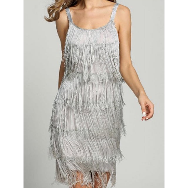 Vestido De Tirantes Finos Vestido de tirantes finos para mujer, borlas, vestidos de fiesta de noche, Vestidos (gris S) Ygjytge para Mujer Gris T L