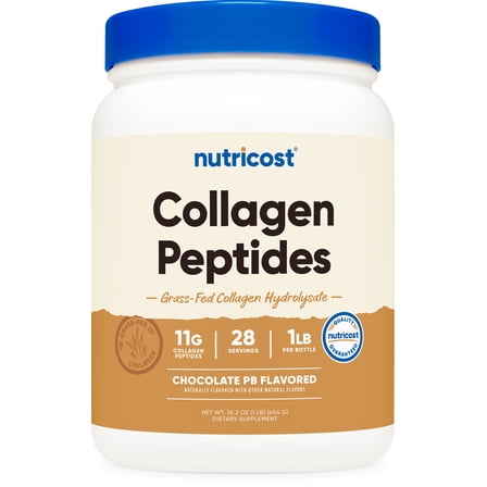 Nutricost Collagen Peptides (Chocolate Peanut Butter Flavored) 1 LB - Grass-Fed Collagen Hydrolysate, Gluten-Free