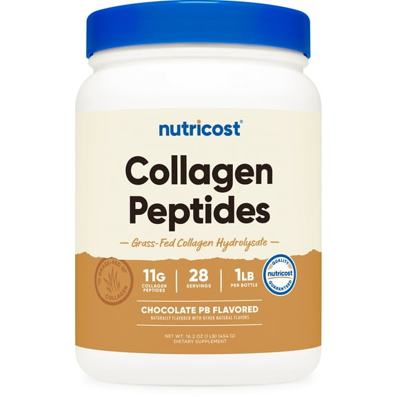 Nutricost Collagen Peptides (Chocolate Peanut Butter Flavored) 1 LB - Grass-Fed Collagen Hydrolysate, Gluten-Free