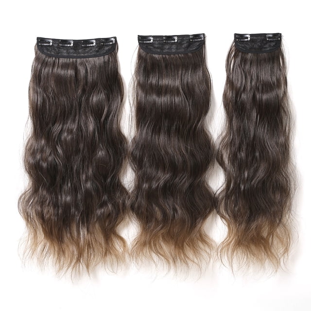 Pelucas Juego de 4 clips de extensión de cabello largo y rizado para mujeres con clip en piezas de peluca de aspecto natural, fáciles de usar, 22 pulgadas de largo, 190 g de peso para peinado en capas