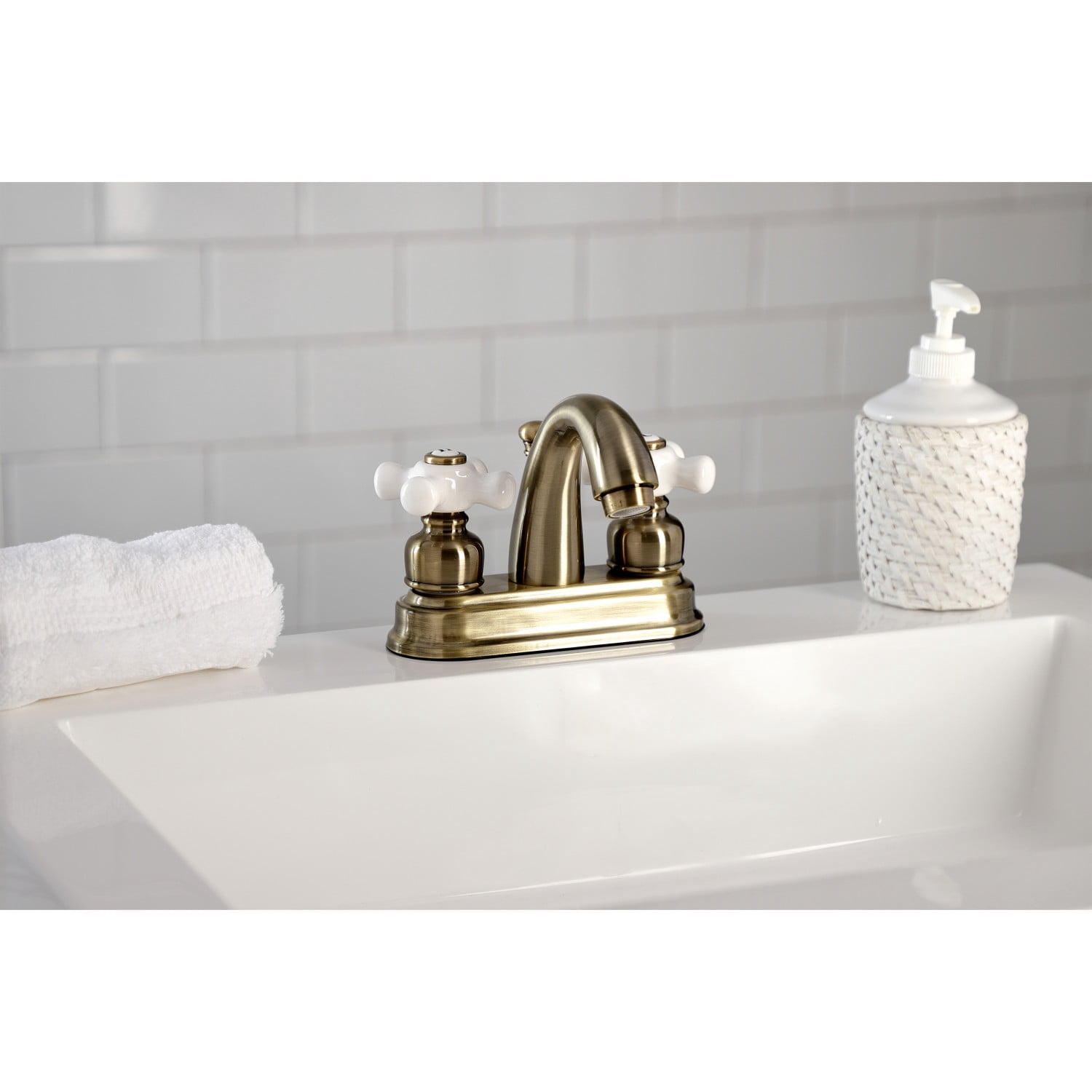 Kingston Brass KB5613PX Restoration 4 in. Centerset Bathroom Faucet, Antique Brass