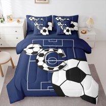 Feelyou Blue Letter C Twin Bedding Sets 7-Piece, Soccer Rugby Sport Bedding Comforter Set