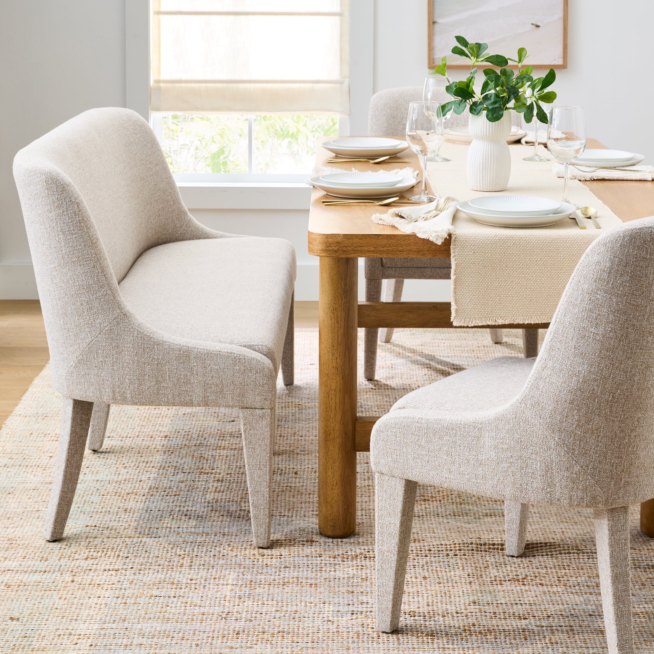 Better Homes & Gardens Windsor Upholstered Dining Bench, Wheat