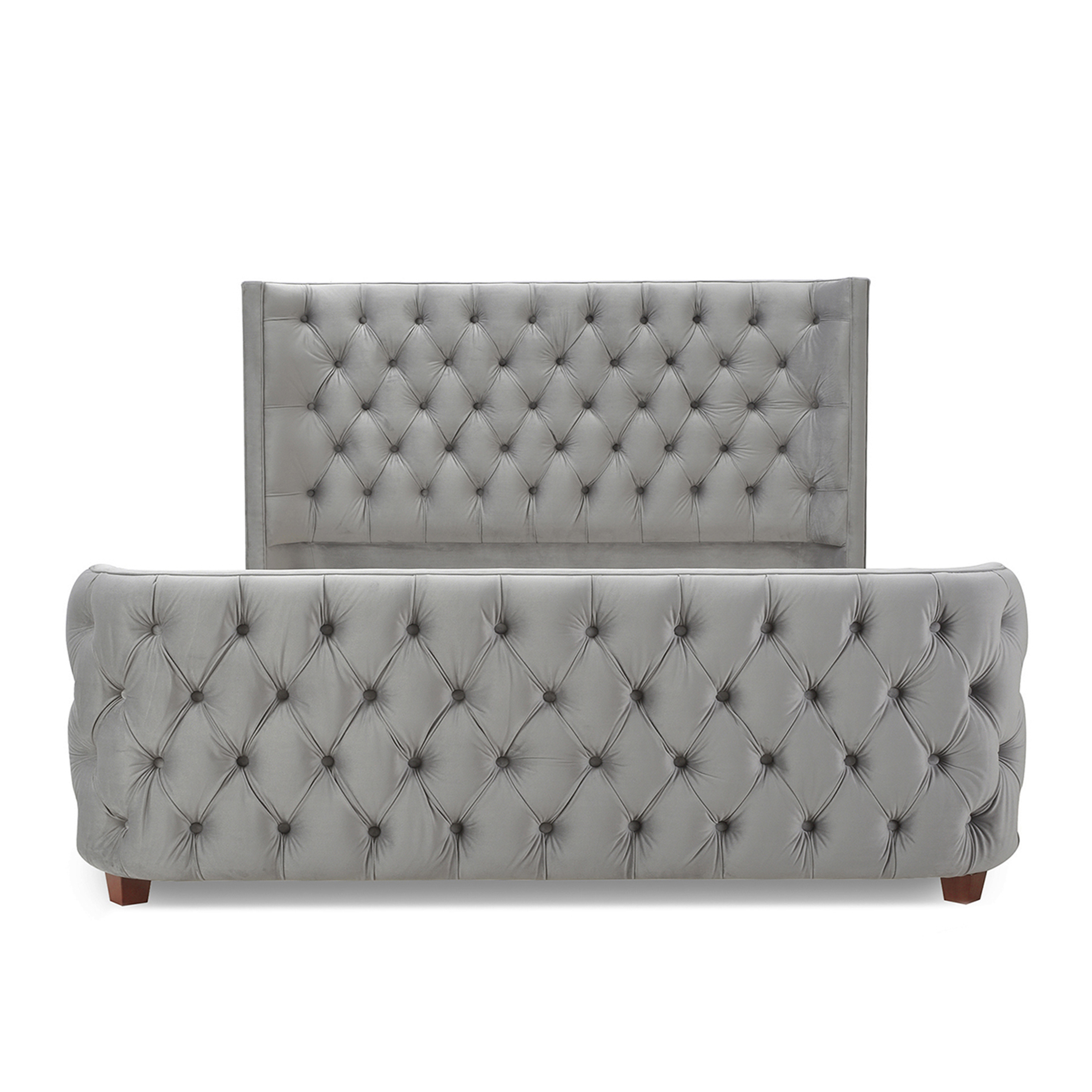 Luxury Velvet Upholstered Queen Bed Frame with Wingback Headboard for Modern Bedroom