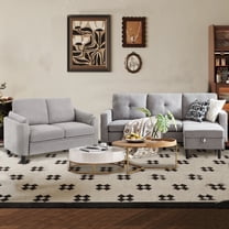 Pingliang Home Living Room Furniture Set,Sectional Sofa Couch with Storage Ottoman and Loveseat,3 Seater L-shaped Sofa and 2 Seater Couch for Home Apartment Studio Office