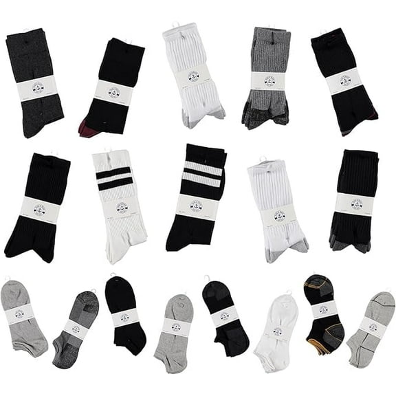 Yacht & Smith 96 Pairs Wholesale Sample Socks Mens, Crew and Ankle Socks - Mixed Assorted Random Colors Wholesale Lot Bulk, Great for Donating Shelters