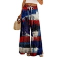 thumbnail image 2 of 4th Of July Pants for Women United States USA Flag Print Elastic High Waist Lounge Pants Slit Baggy Wide Leg Relaxed Fit Home Wear Pants, #01 Royal Blue, L, 2 of 6