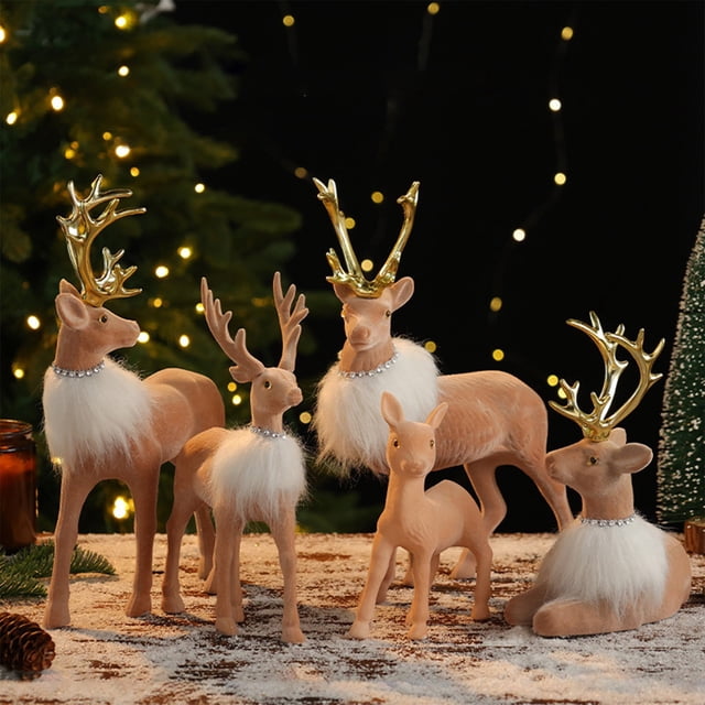 Xihbxyly Adorno de Reno, Decoración Navideña Festiva, Bufanda de Peluche y Astas Doradas, Material de Resina Resistente, Decoración Navideña Versátil, Regalo Ideal para Familiares o Compañeros, Tamañ
