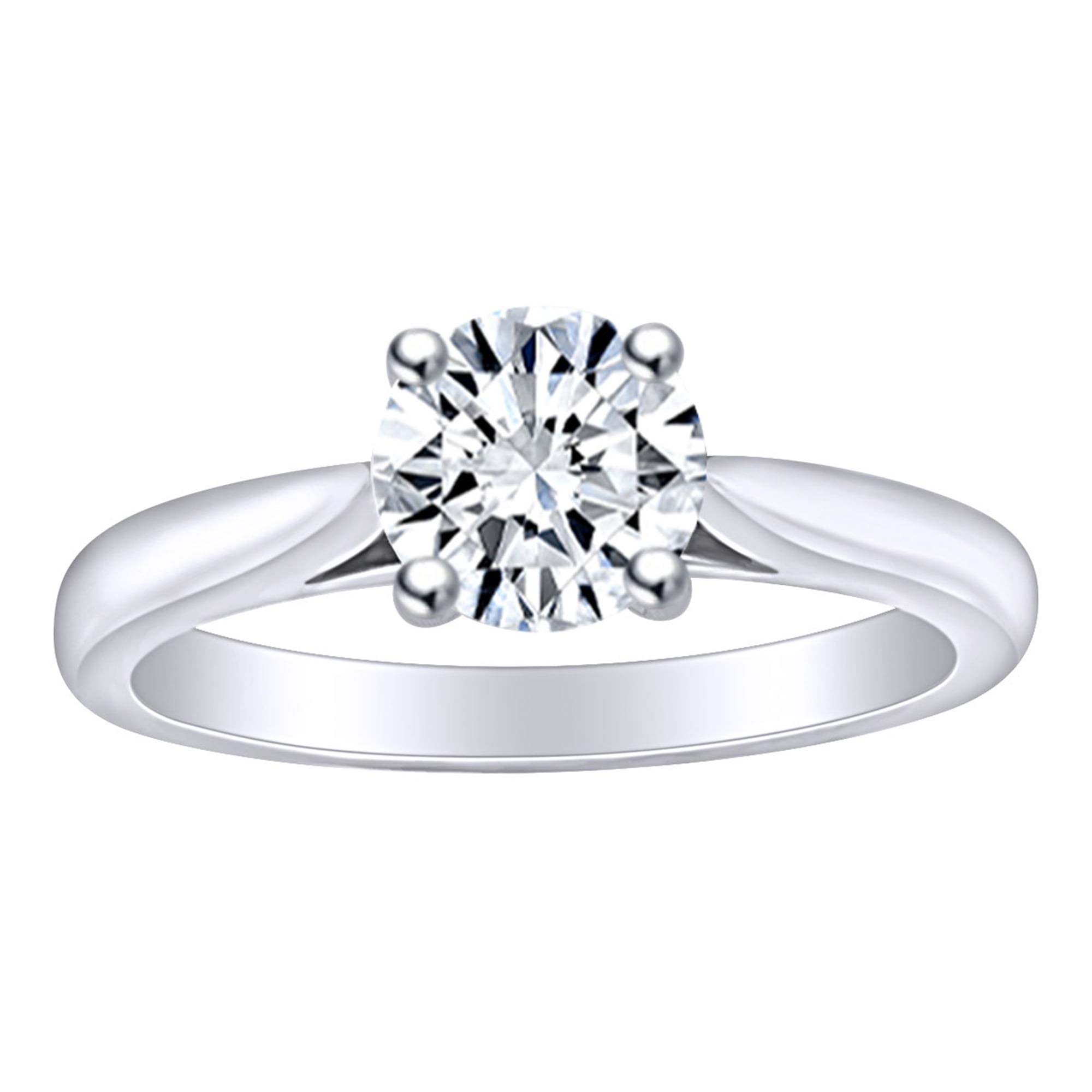 0.9 Carat (Ctw) Round Shape White Natural Diamond Solitaire Engagement Ring  In 14k Solid White Gold Ring Size-6