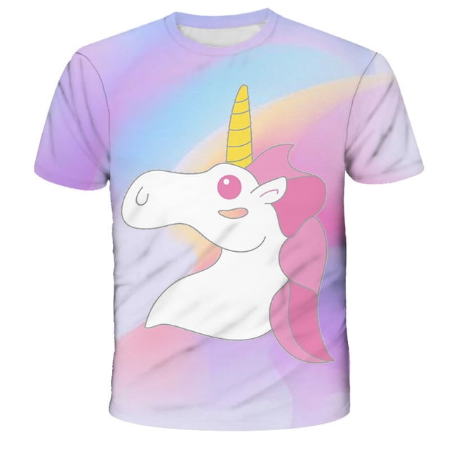 Camiseta con estampado de unicornio en 3D, camiseta bonita de unicornio rosa, camiseta de verano para niñas, ropa de dibujos animados para niños, camisetas informales para adolescentes 13T Gao Jinjia LED