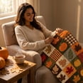 thumbnail image 4 of SLYNSHome Autumn Throw Blanket,Quilted Pumpkin Leaf Print Blanket,Red Patchwork Soft Lightweight Warm Couch Cover for Sofa Bed Camping Thanksgiving Home Decor,70x100 cm, 4 of 8