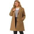 thumbnail image 1 of Women's Plus Size Winter Coats Elegant Notched Lapel Single Breasted Trench Coat Camel 2X, 1 of 7