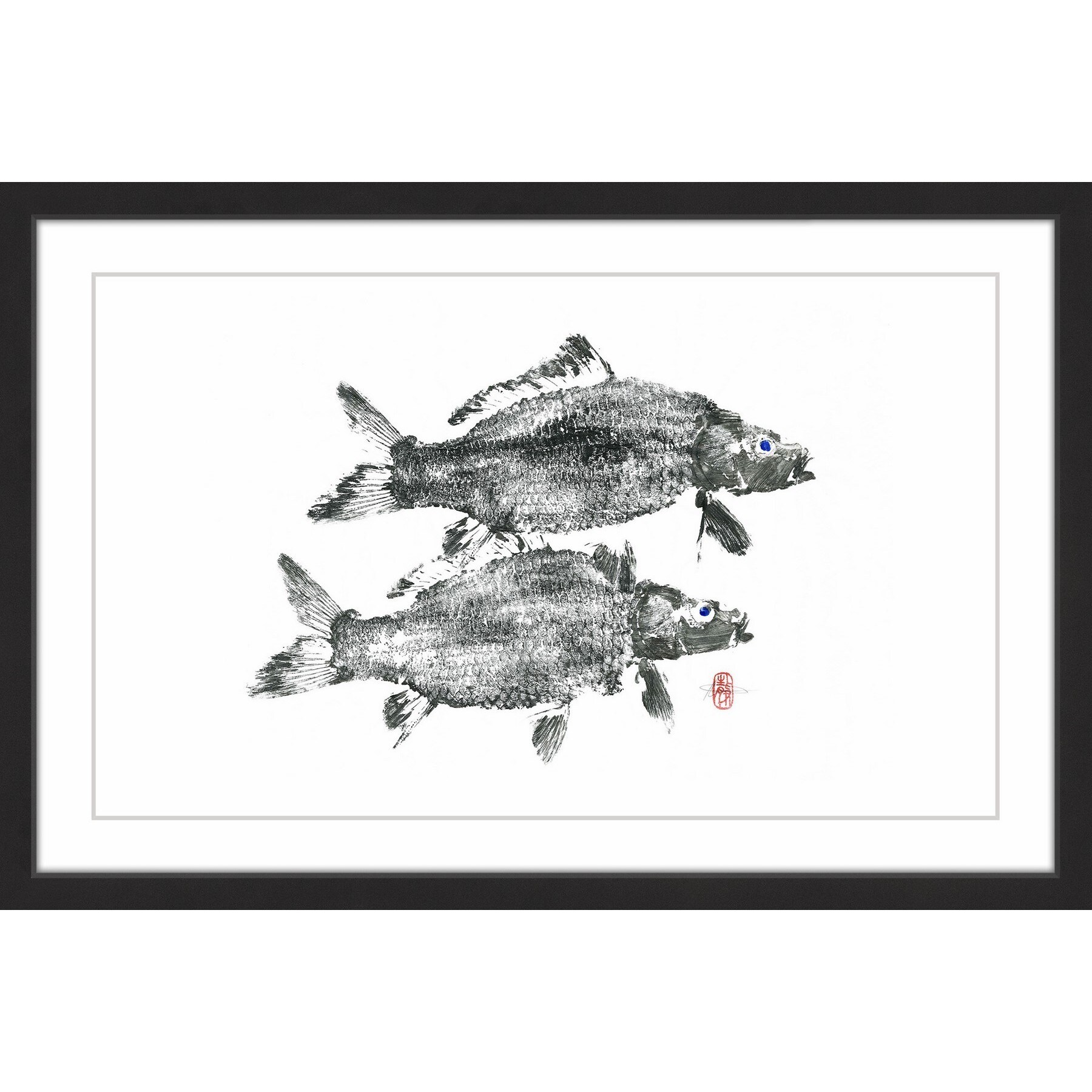 "Twin Carps" Framed Painting Print