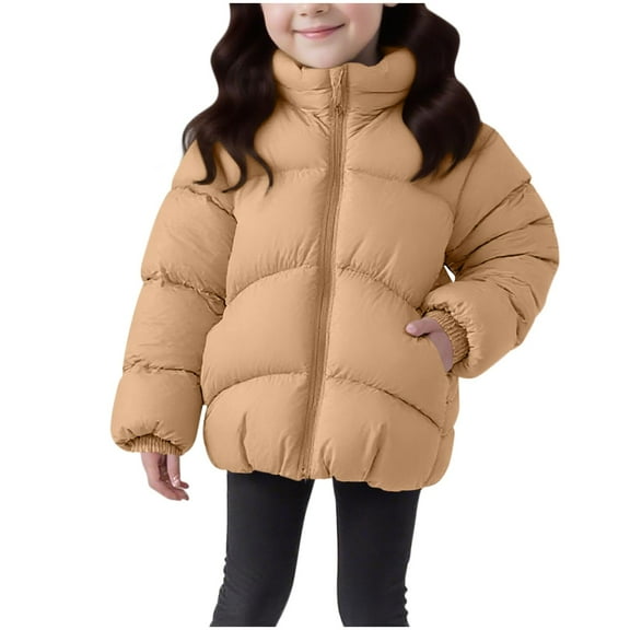 SERTG Toddler Kids Solid Color Hooded Coat Long Sleeve Thickened Thermal Warm Fall Winter Casual Outerwear Everyday Wear for Children 1-8 Years(Khaki,3 Years)